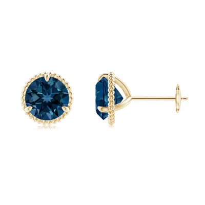 Angara Rope Framed Claw-set London Blue Topaz Martini Stud Earrings