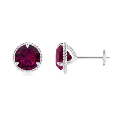 Angara Rope Framed Claw-set Rhodolite Martini Stud Earrings In Metallic
