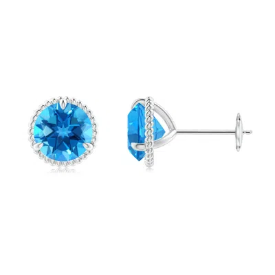 Angara Rope Framed Claw-set Swiss Blue Topaz Martini Stud Earrings In Metallic