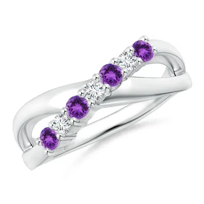 Angara Round Amethyst And Diamond Crossover Ring In Metallic