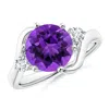 Angara Round Amethyst And Diamond Three Stone Bypass Ring In White Gold/dark Purple