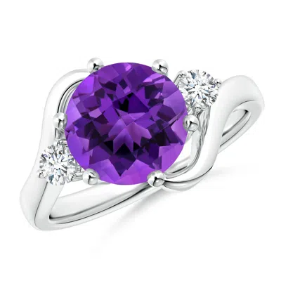 Angara Round Amethyst And Diamond Three Stone Bypass Ring In Purple