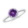 Angara Round Amethyst Cathedral Ring With Diamond Halo In White Gold/dark Purple