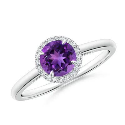 Angara Round Amethyst Cathedral Ring With Diamond Halo In Purple