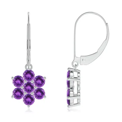 Angara Round Amethyst Floral Cluster Dangle Earrings In Purple