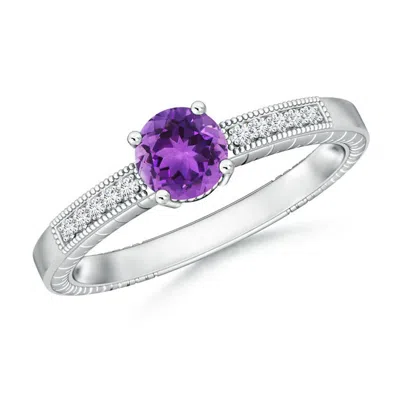 Angara Round Amethyst Solitaire Ring With Milgrain In Metallic