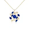 Angara Round And Marquise Sapphire Olive Branch Pendant In Yellow Gold/deep Rich Blue