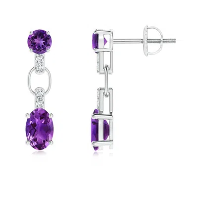 Angara Round And Oval Amethyst Dangle Earrings With Diamond Accents In Purple