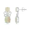 Angara Round & Oval Opal Libra Ribbon Earrings With Diamond Accents In White Gold/milky With Medium Play Of Colour