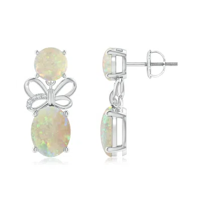 Angara Round & Oval Opal Libra Ribbon Earrings With Diamond Accents In Metallic