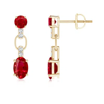 Angara Round And Oval Ruby Dangle Earrings With Diamond Accents In Gold