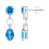 Angara Round And Oval Swiss Blue Topaz Dangle Earrings With Diamonds Accents In White Gold/swiss Blue