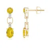 Angara Round & Oval Yellow Sapphire Dangle Earrings With Diamonds Accents In Yellow Gold/deep Yellow