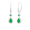 Angara Round And Pear Emerald Halo Leverback Earrings In White Gold/rich Medium Green
