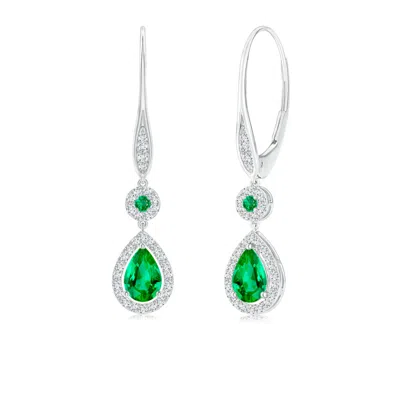 Angara Round And Pear Emerald Halo Leverback Earrings In Metallic
