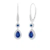 Angara Round And Pear Sapphire Halo Leverback Earrings In White Gold/medium To Rich Blue