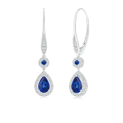 Angara Round And Pear Sapphire Halo Leverback Earrings In Metallic