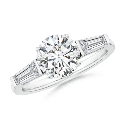Angara Round And Tapered Baguette Diamond Side Stone Engagement Ring In Metallic