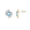 Angara Round Aquamarine And Diamond Swirl Stud Earrings In Yellow Gold/light Swiss Blue