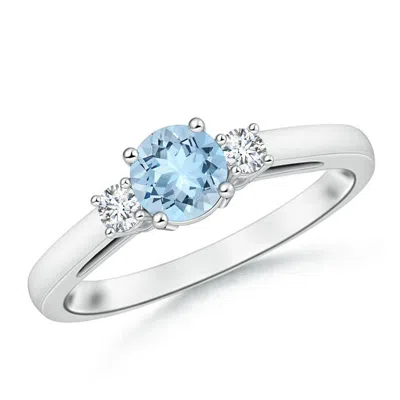 Angara Round Aquamarine & Diamond Three Stone Engagement Ring In Metallic