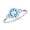 Angara Round Aquamarine And Pear Diamond Three Stone Engagement Ring In White Gold/light Swiss Blue