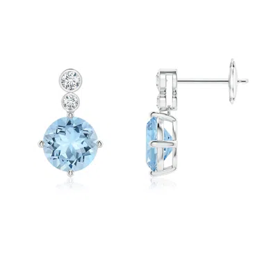Angara Round Aquamarine Dangle Earrings With Bezel-set Diamonds In Metallic