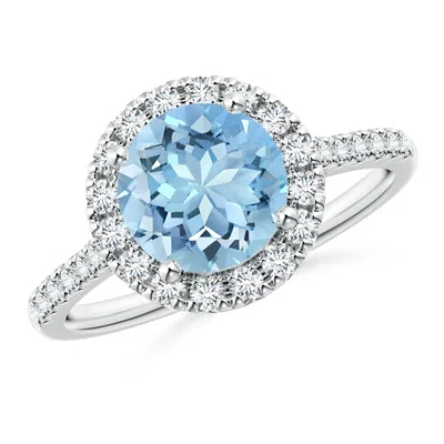 Angara Round Aquamarine Halo Ring With Diamond Accents