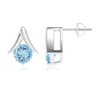Angara Round Aquamarine Inverted 'v' Stud Earrings In Blue
