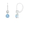 Angara Round Aquamarine Leverback Dangle Earrings With Diamond In White Gold/light Swiss Blue