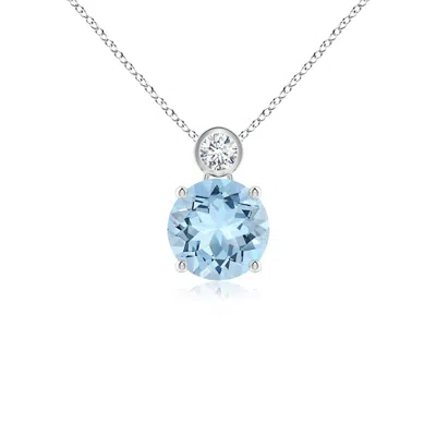 Angara Round Aquamarine Pendant With Bezel-set Diamond In Blue