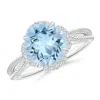 Angara Round Aquamarine Rope Pattern Split Shank Cocktail Ring In White Gold/light Swiss Blue