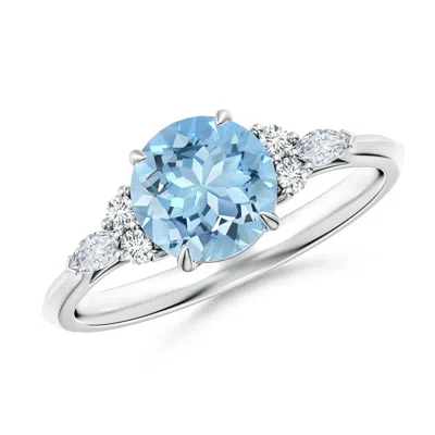 Angara Round Aquamarine Side Stone Engagement Ring With Diamonds In Metallic