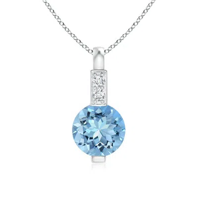 Angara Round Aquamarine Solitaire Pendant With Diamond Bale In Metallic