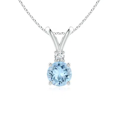 Angara Round Aquamarine Solitaire V-bale Pendant With Diamond In Metallic