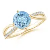 Angara Round Aquamarine Split Shank Engagement Ring With Diamond Accents In Yellow Gold/swiss Blue