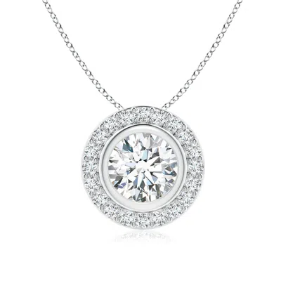 Angara Round Bezel-set Lab-grown Diamond Pendant With Halo In Metallic