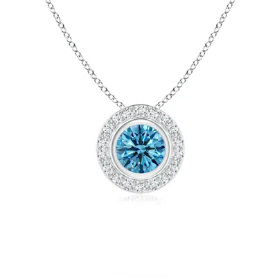 Angara Round Bezel-set Lab-grown Fancy Intense Blue Diamond Pendant With Halo In Metallic