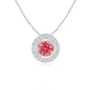 Angara Round Bezel-set Lab-grown Fancy Intense Pink Diamond Pendant With Halo In White Gold/fancy Intense