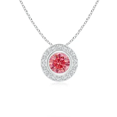 Angara Round Bezel-set Lab-grown Fancy Intense Pink Diamond Pendant With Halo In Metallic