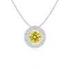 Angara Round Bezel-set Lab-grown Fancy Intense Yellow Diamond Pendant With Halo In White Gold/fancy Intense