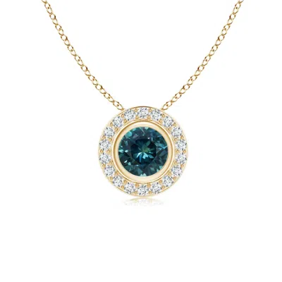 Angara Round Bezel-set Teal Montana Sapphire Pendant With Diamond Halo In Gold