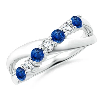 Angara Round Blue Sapphire And Diamond Crossover Ring In Metallic