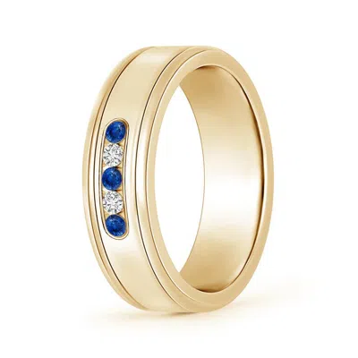 Angara Round Blue Sapphire And Diamond Five Stone Wedding Ring In Yellow Gold/medium To Rich Blue