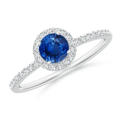 Angara Round Blue Sapphire Classic Halo Engagement Ring In Metallic