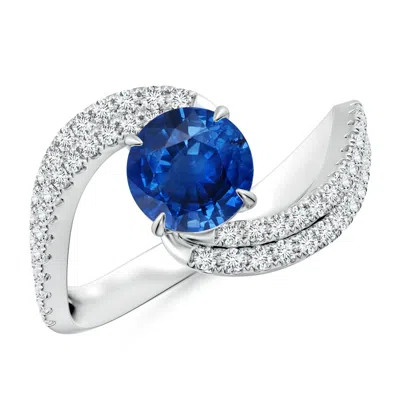 Angara Round Blue Sapphire Curved Bypass Shank Engagement Ring