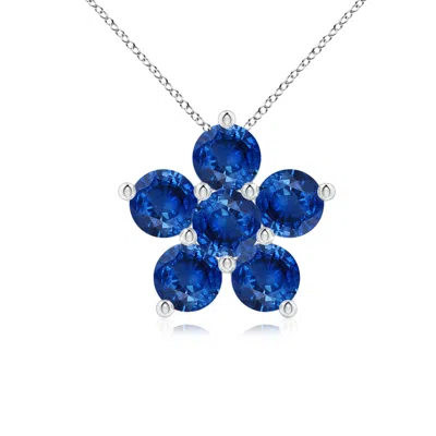Angara Round Blue Sapphire Floral Cluster Pendant