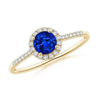 Angara Round Blue Sapphire Halo Engagement Ring With Diamond Accents In Gold