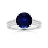Angara Round Blue Sapphire Prong-set Ring With Diamonds In White Gold/medium To Rich Blue