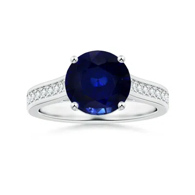 Angara Round Blue Sapphire Prong-set Ring With Diamonds In Metallic