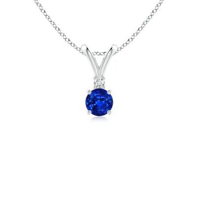 Angara Round Blue Sapphire Solitaire V-bale Pendant With Diamond In Metallic